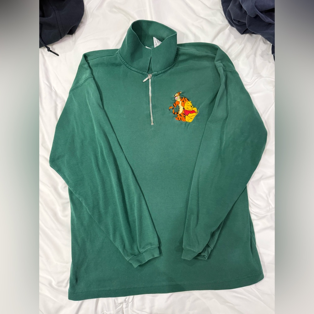 Disney vintage Winnie the Pooh  Green Zip-Up Sweater